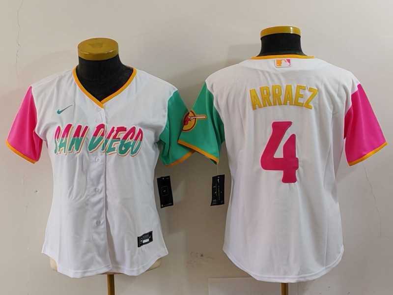 Women%27s San Diego Padres #4 Luis Arraez White 2023 City Connect Cool Base Stitched Jersey